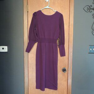 Eva Mendes NY & Co Purple Midi Dress L Long Sleeve Empire Waist NWT